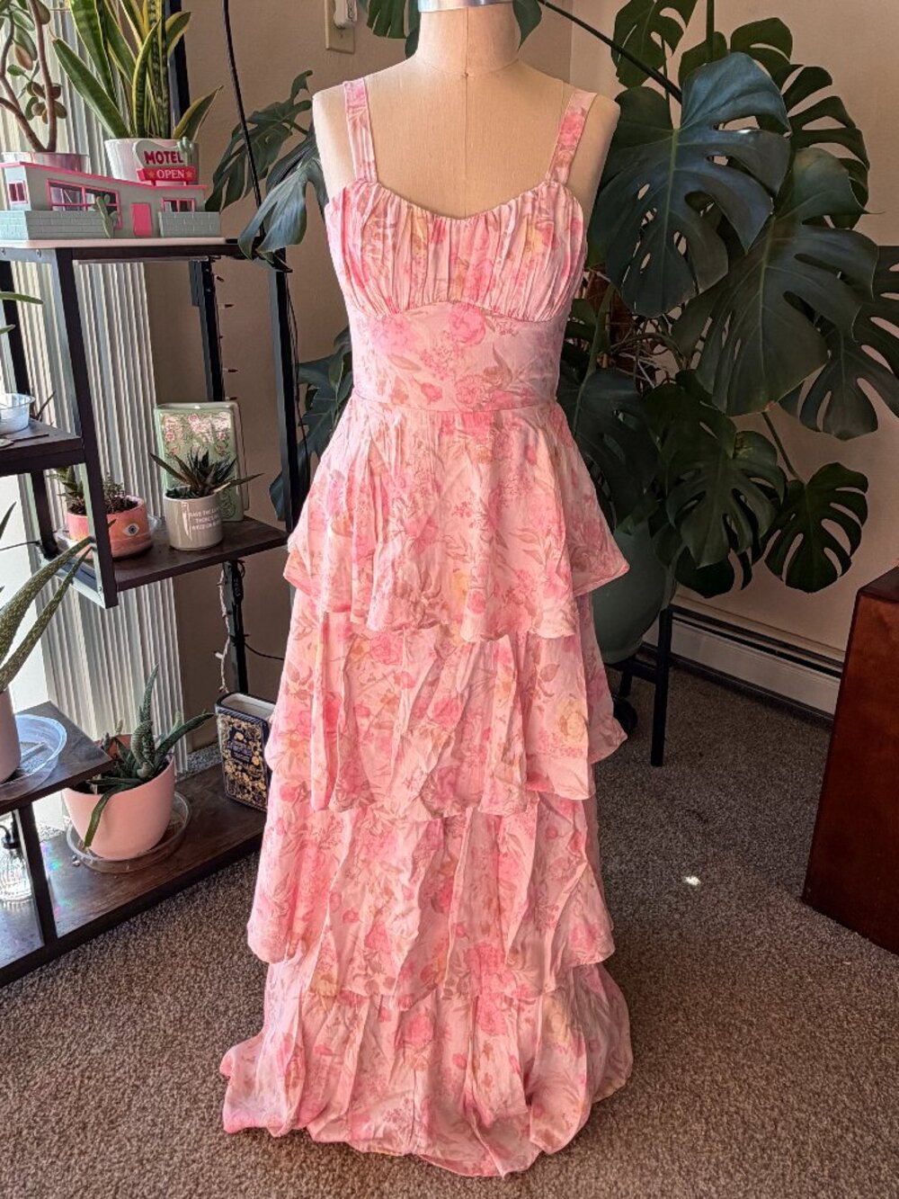 Windsor Pretty Agenda Floral Woven Ruffle Maxi Dress in Women's XS